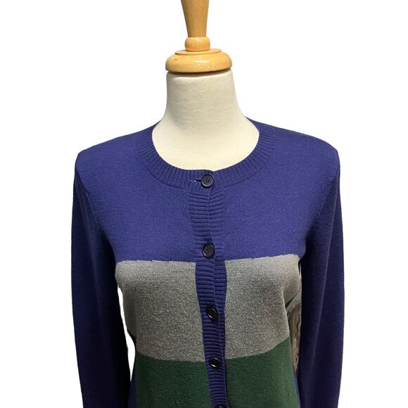 Ports 1961 Sweater Dress Cardigan Tunic Sz L Merino Wool Navy Colorblock Classic - Picture 5 of 9